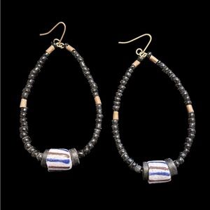 African Bead Earrings Glass Black and Copper Beads